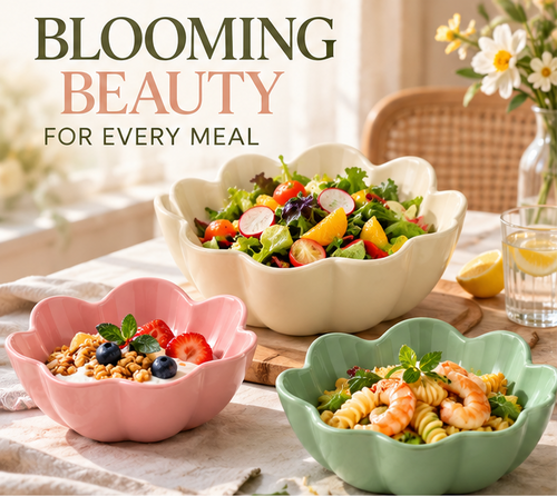 Flower-Shaped Ceramic Salad Bowl Set
