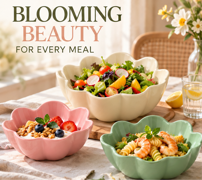 Flower-Shaped Ceramic Salad Bowl Set