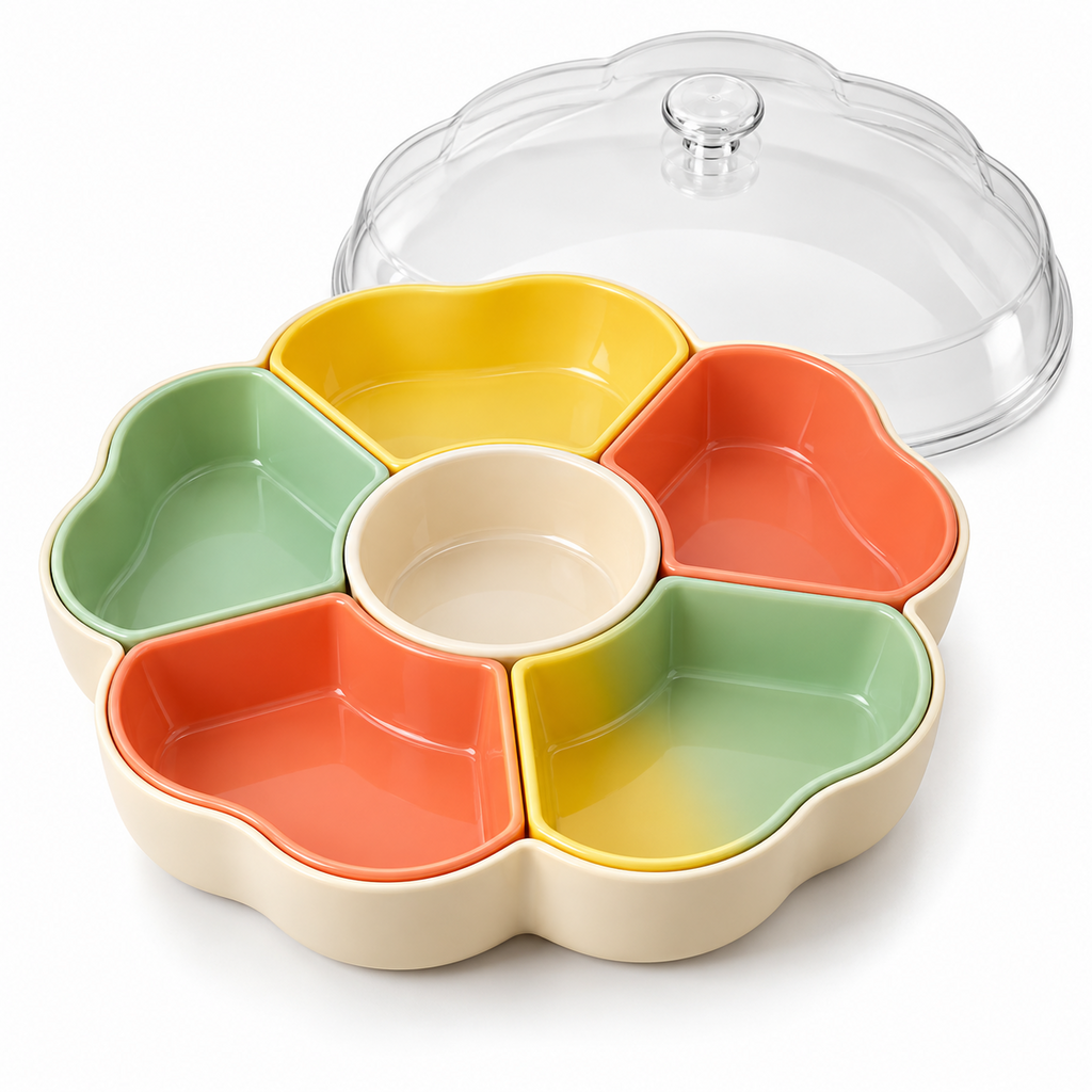 Flower-Shaped Divided Snack Tray with Lid