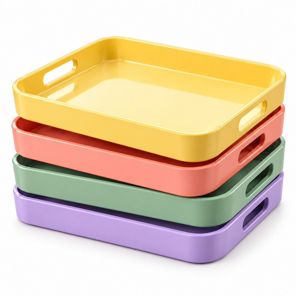 Multicolor Rectangular Serving Tray with Handles