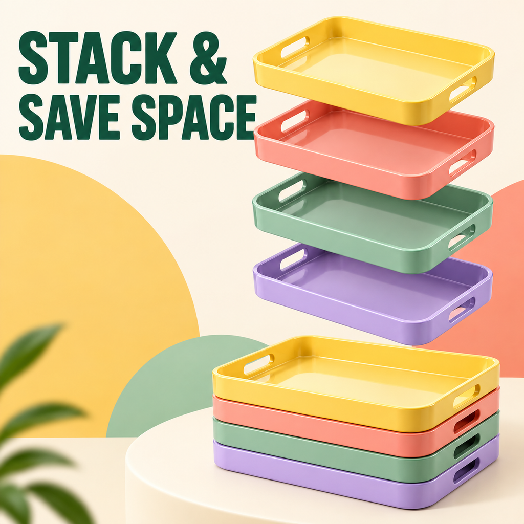 Multicolor Rectangular Serving Tray with Handles