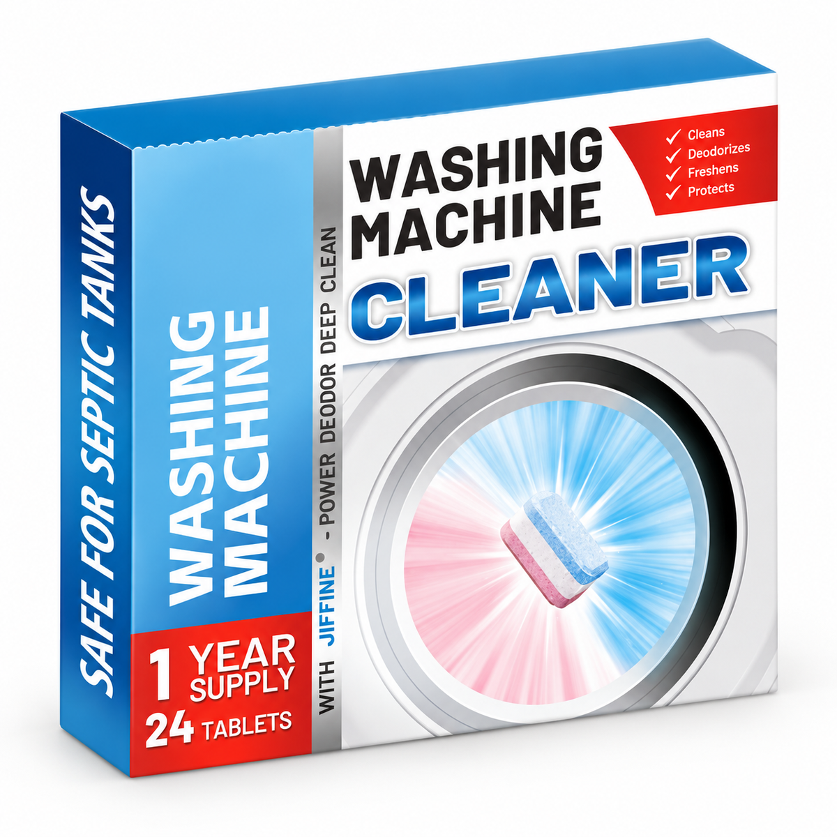 Washing Machine Cleaner Tablets 24 Pack, Powerful Deep Clean Washer Tablets for Front Load and Top Load Washers, Removes Odor, Limescale & Hidden Residue, Keeps Laundry Machine Fresh