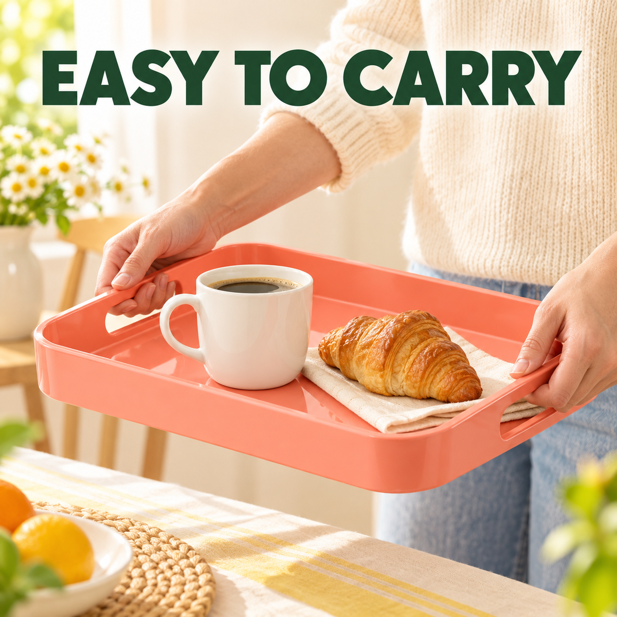 Multicolor Rectangular Serving Tray with Handles