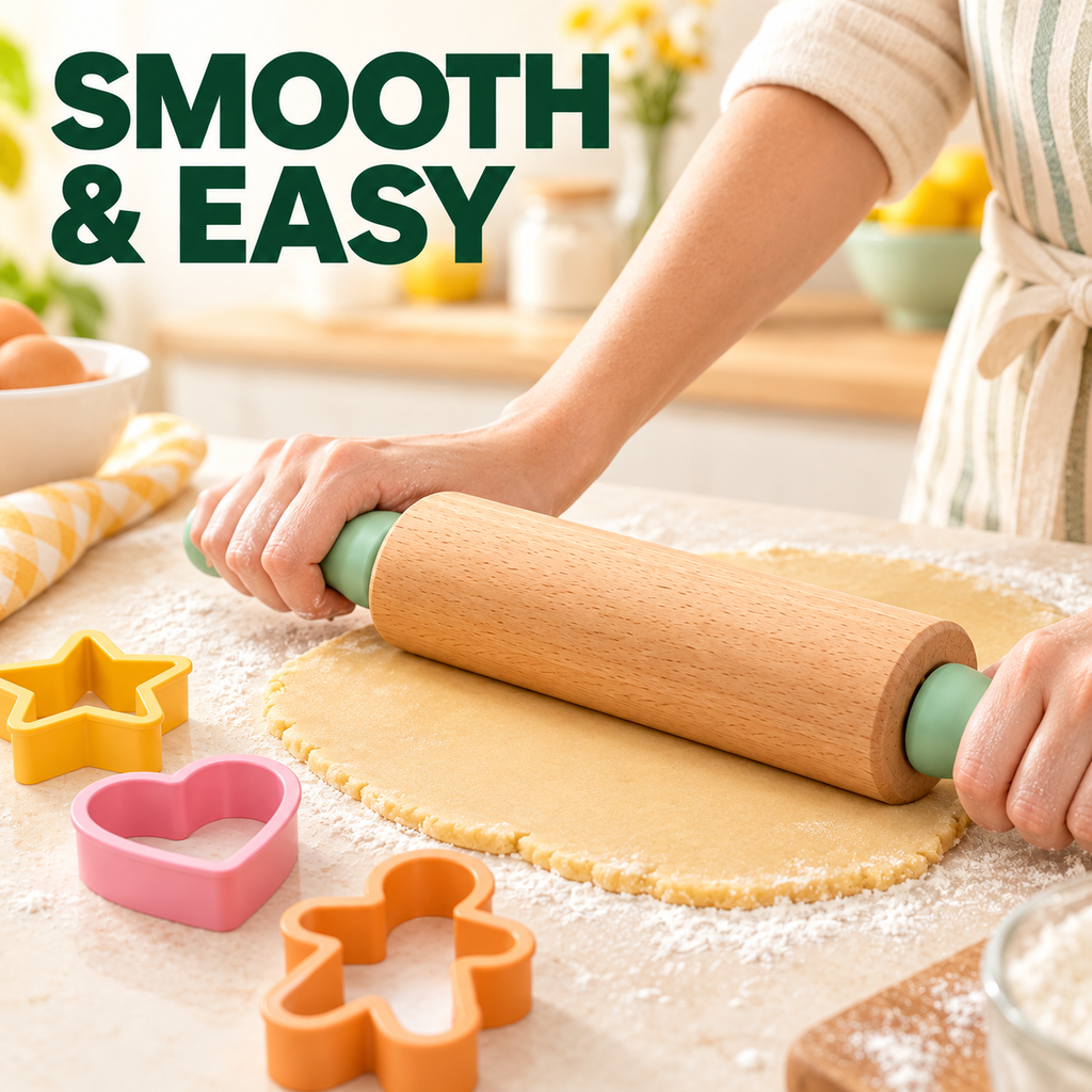 Wooden Rolling Pin and Cookie Cutter Set