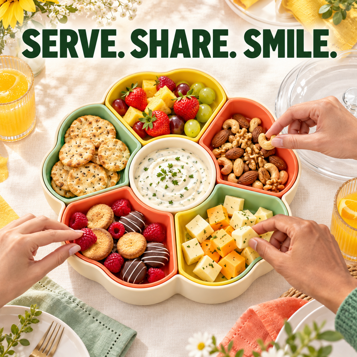Flower-Shaped Divided Snack Tray with Lid