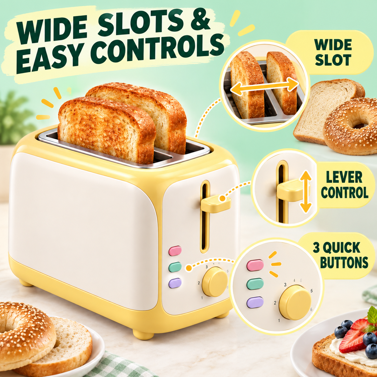 Retro 2-Slice Yellow Bread Toaster