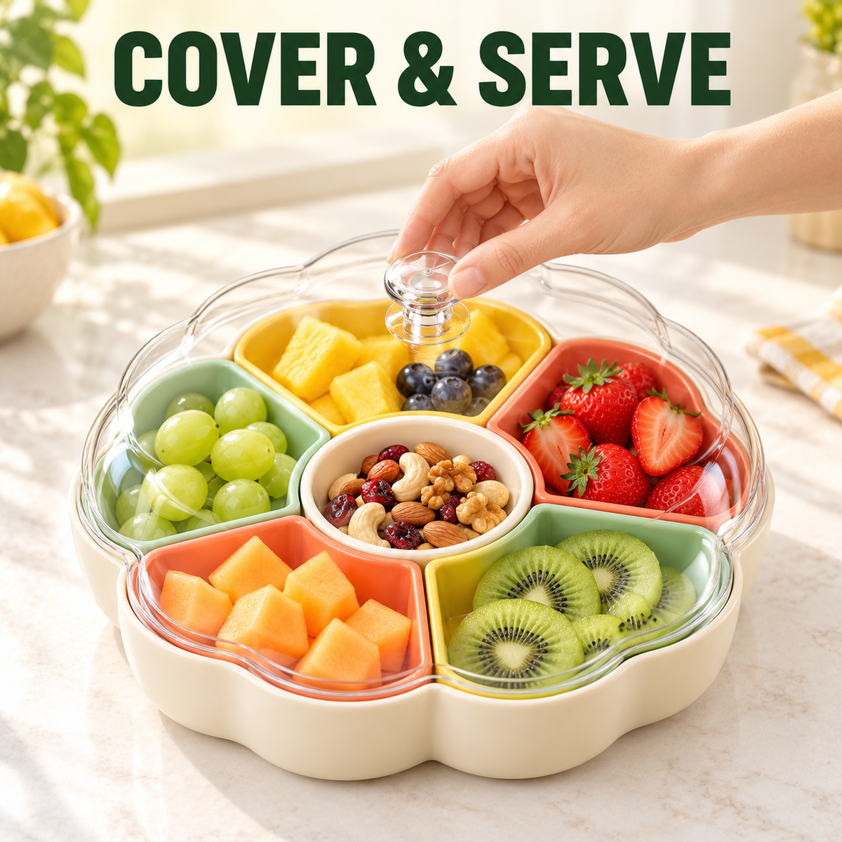 Flower-Shaped Divided Snack Tray with Lid