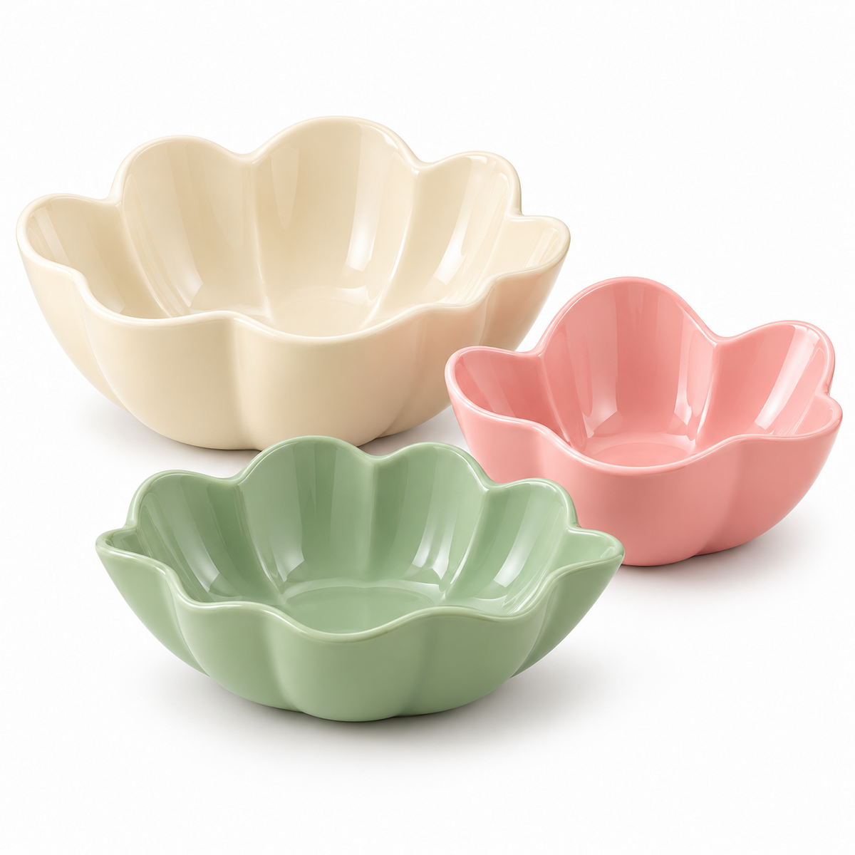 Flower-Shaped Ceramic Salad Bowl Set