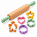 Wooden Rolling Pin and Cookie Cutter Set