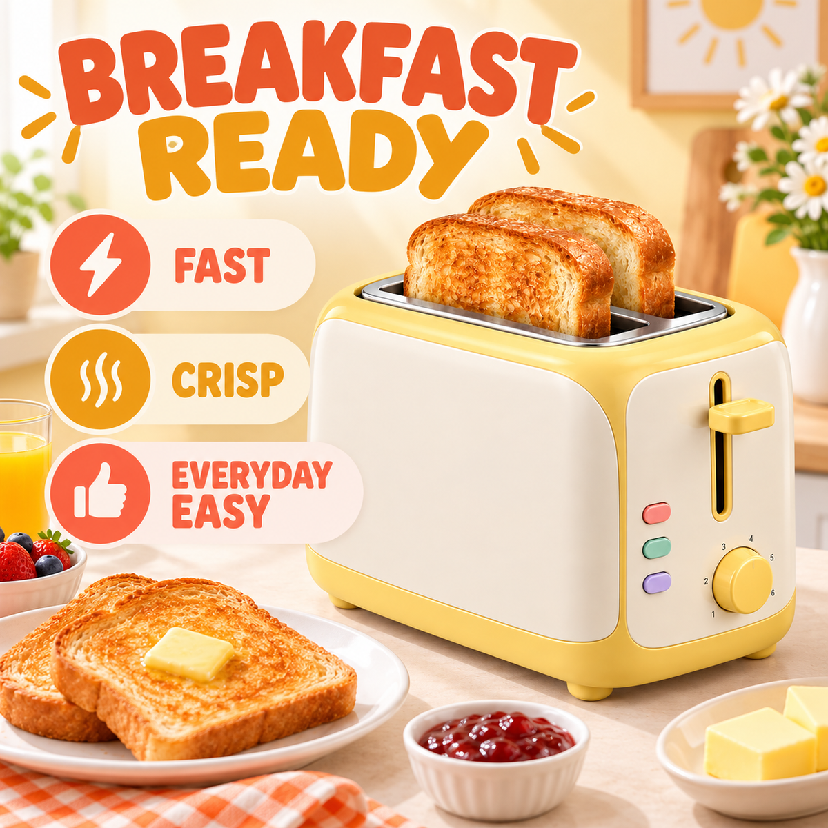 Retro 2-Slice Yellow Bread Toaster