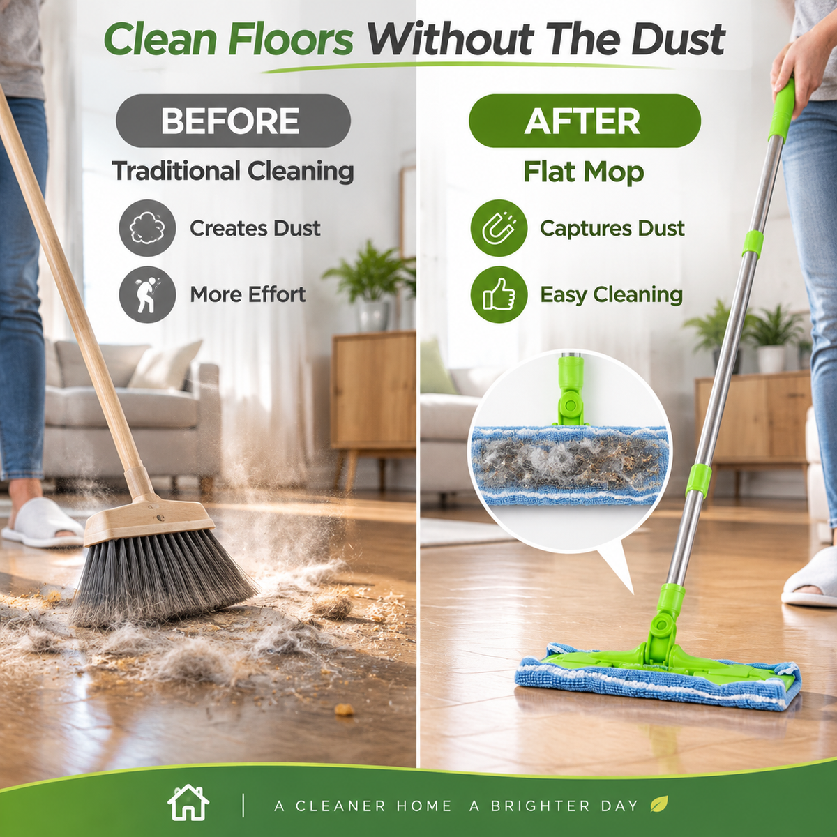 Microfiber Flat Mop for Floor Cleaning, Wet Dry Dust Mop with Washable Pads and Adjustable Long Handle, Hardwood Floor Cleaner for Home, Kitchen and Bathroom
