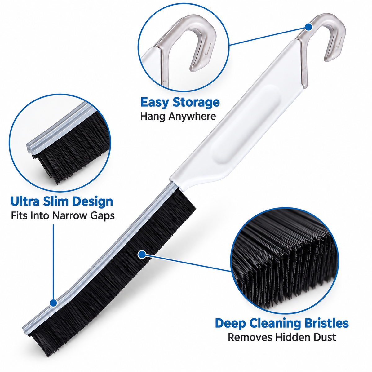Long Handle Cleaning Brush, Slim Window Groove Cleaner with Dense Bristles, Crevice Cleaning Brush for Sliding Door Tracks, Window Frames, Kitchen Appliances and Home Use