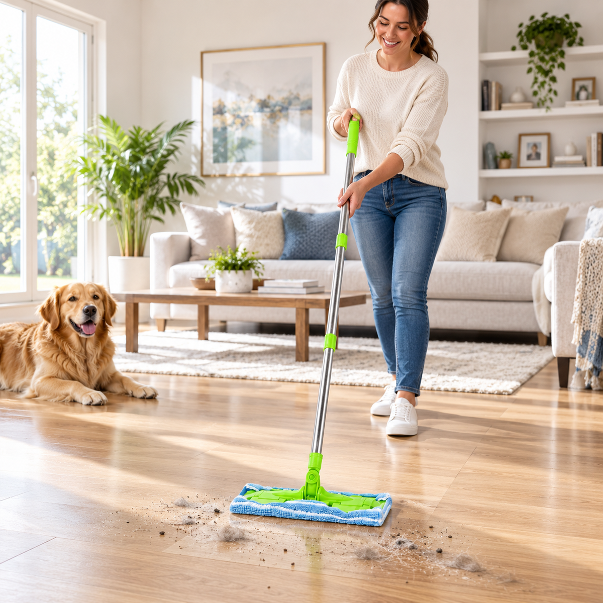Microfiber Flat Mop for Floor Cleaning, Wet Dry Dust Mop with Washable Pads and Adjustable Long Handle, Hardwood Floor Cleaner for Home, Kitchen and Bathroom
