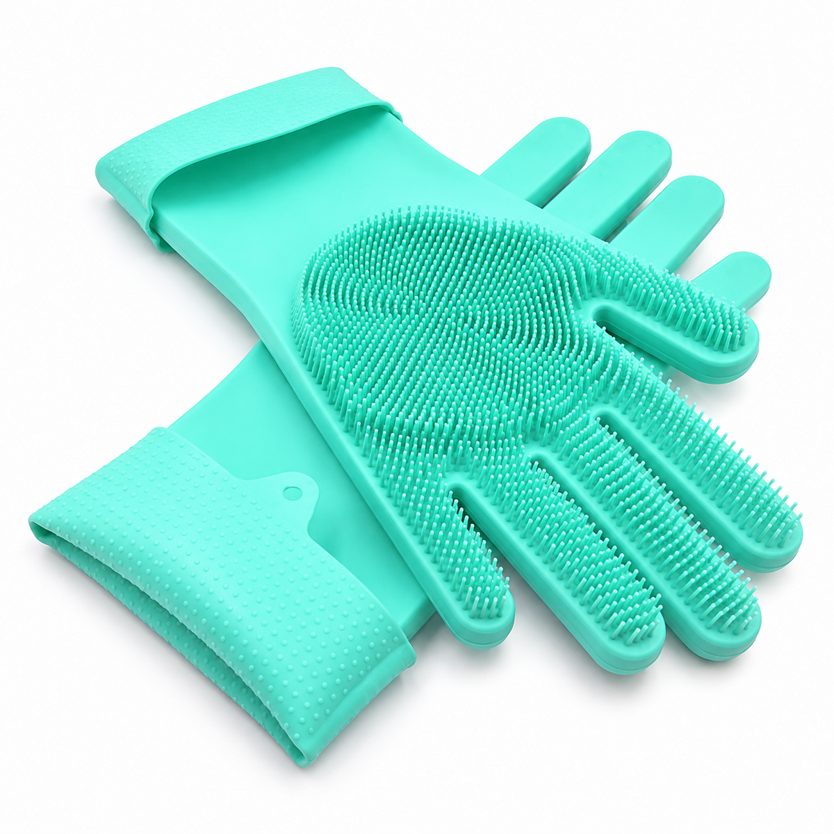 Silicone Dishwashing Gloves with Scrubber, Reusable Cleaning Gloves for Kitchen, Bathroom & Household Use, Waterproof Heat Resistant Gloves with Soft Silicone Bristles