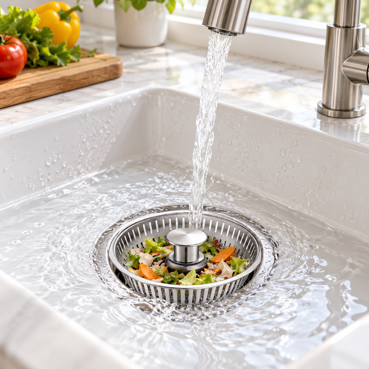 Sink Drain Strainer Stainless Steel, Kitchen Sink Filter Basket with Fine Mesh, Anti-Clog Drain Protector, Food Catcher Basket with Easy Removal Handle